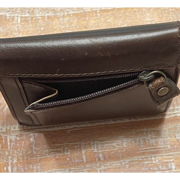 VTG Liz Claiborne Logo Brown Leather Snap Tri-Fold Wallet ID Credit Card Coin - Picture 11 of 14